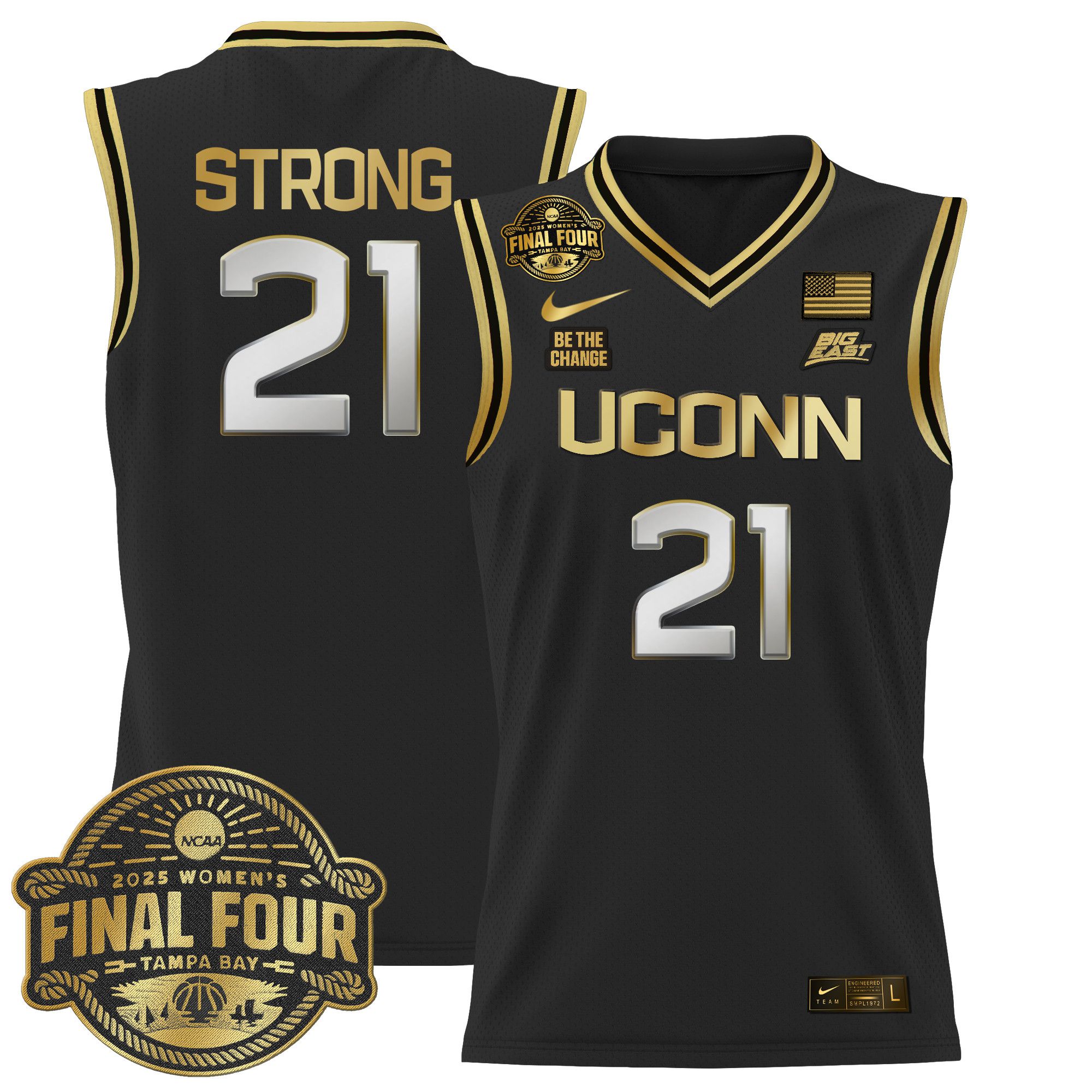 Men UConn Huskies #21 Strong Black Nike 2025 Big Eat Final Four Patch Lightweight Basketball NCAA Jersey